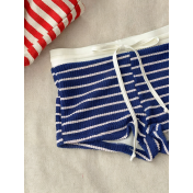 HSPN61016001 Blue striped island style Korean minimalist versatile flattering two-piece blue striped shorts swimsuit