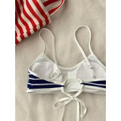 HSPN61016001 Blue striped island style Korean minimalist versatile flattering two-piece blue striped shorts swimsuit