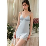 LPLT61004002 Satin Luxury Pajamas Set with Padded Bra, 3D Push-Up Fit, Lace Trim, Camisole, and Outer Robe