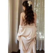 LPLT61004002 Satin Luxury Pajamas Set with Padded Bra, 3D Push-Up Fit, Lace Trim, Camisole, and Outer Robe