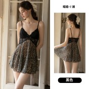 LPLT61008001 Deep V Low-Cut Push-Up Bra Pads See-Through Leopard Print Nightgown and Robe Set