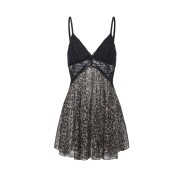 LPLT61008001 Deep V Low-Cut Push-Up Bra Pads See-Through Leopard Print Nightgown and Robe Set