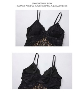LPLT61008001 Deep V Low-Cut Push-Up Bra Pads See-Through Leopard Print Nightgown and Robe Set