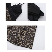 LPLT61008001 Deep V Low-Cut Push-Up Bra Pads See-Through Leopard Print Nightgown and Robe Set