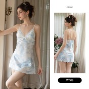 LPLT61024001 Satin Pads, Sweet Lace, Sexy Backless Printed Camisole Nightgown/Robe Set