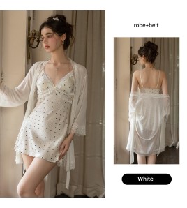 LPLT61024001 Satin Pads, Sweet Lace, Sexy Backless Printed Camisole Nightgown/Robe Set