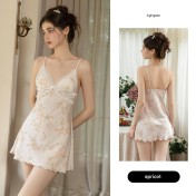 LPLT61024001 Satin Pads, Sweet Lace, Sexy Backless Printed Camisole Nightgown/Robe Set