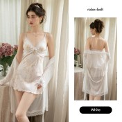 LPLT61024001 Satin Pads, Sweet Lace, Sexy Backless Printed Camisole Nightgown/Robe Set