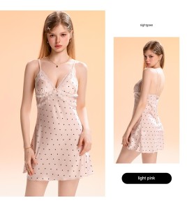 LPLT61024001A Satin Pads, Sweet Lace, Sexy Backless Printed Camisole Nightgown/Robe Set