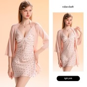 LPLT61024001A Satin Pads, Sweet Lace, Sexy Backless Printed Camisole Nightgown/Robe Set