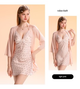 LPLT61024001A Satin Pads, Sweet Lace, Sexy Backless Printed Camisole Nightgown/Robe Set