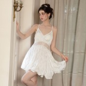 LPLT61024007 Satin Lace Waist-cinching Backless Tie-up Padded Gathered Pleated Skirt Nightgown/Robe/Loungewear