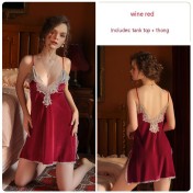 LPLT61024009 Solid Color Velvet Deep V Low-Cut Seductive Backless Nightgown/Slip Dress/Robe Women's Home Wear Set