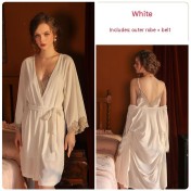 LPLT61024009 Solid Color Velvet Deep V Low-Cut Seductive Backless Nightgown/Slip Dress/Robe Women's Home Wear Set