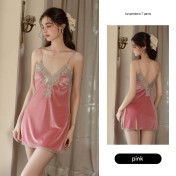 LPLT61024009 Solid Color Velvet Deep V Low-Cut Seductive Backless Nightgown/Slip Dress/Robe Women's Home Wear Set