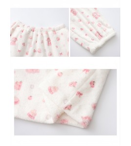 LPLT61027001 Soft and Comfortable Flannel Long-Sleeve Pajama Set with Cute Pom-Pom Print