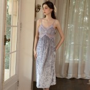 LPLT61027002 Velvet Pajamas with Lace Waist Belt, Padded Bra, Camisole, Hooded Robe, Home Set