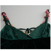 LPLT61027002 Velvet Pajamas with Lace Waist Belt, Padded Bra, Camisole, Hooded Robe, Home Set