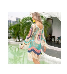 LTH6106001 Bikini Cover-up Beach Cover-up Tassel Sexy Beach Hollow-out Cover-up