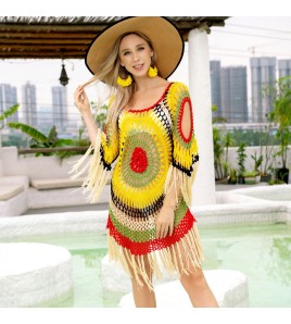 LTH6106001 Bikini Cover-up Beach Cover-up Tassel Sexy Beach Hollow-out Cover-up