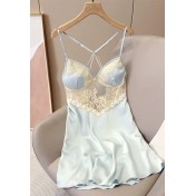 SGSS61005002 Fashionable lace-trimmed loungewear, simulated ribbon camisole bodysuit, thin ice silk summer nightgown