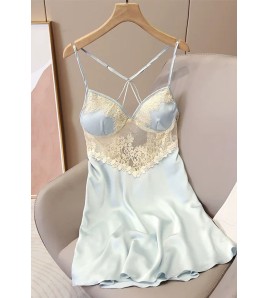 SGSS61005002 Fashionable lace-trimmed loungewear, simulated ribbon camisole bodysuit, thin ice silk summer nightgown