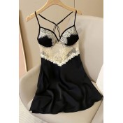 SGSS61005002 Fashionable lace-trimmed loungewear, simulated ribbon camisole bodysuit, thin ice silk summer nightgown