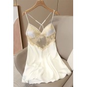 SGSS61005002 Fashionable lace-trimmed loungewear, simulated ribbon camisole bodysuit, thin ice silk summer nightgown