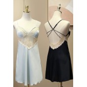SGSS61005002 Fashionable lace-trimmed loungewear, simulated ribbon camisole bodysuit, thin ice silk summer nightgown