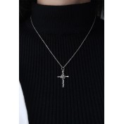 LDR3054-24mm 45cm Retro Cross Sign with Roses Necklace