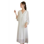 LML1313-女士一件式長袖蕾絲睡衣